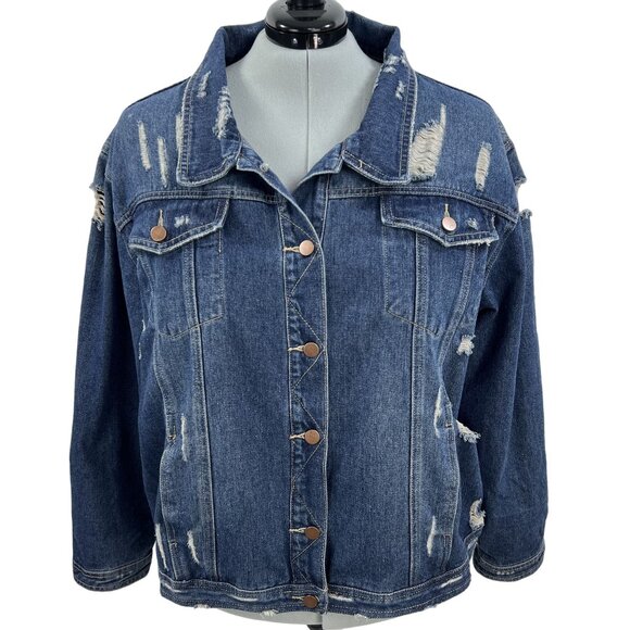 Jack & Avery Womens 3XL Outerwear Destroyed Distressed Denim Ripped Jean Jacket - Picture 1 of 16